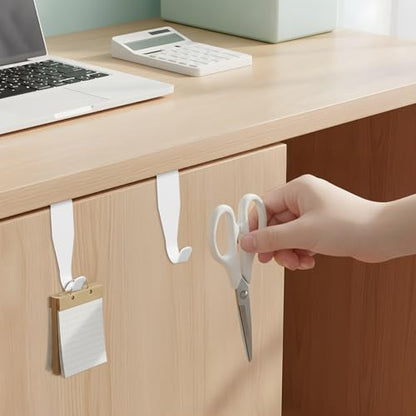 4 Pack Cabinet Hooks for Hanging, J-Shape Small Over The Door Hooks, Carbon Steel Single Cabinet Hanger Hook, No Drill, Easy to Install, Fit for 0.59-0.79 Inch Doors, White