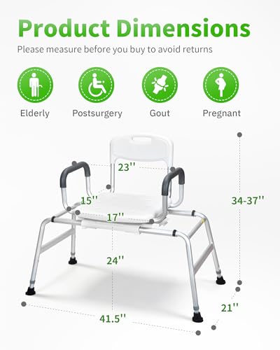 Shower Chair for Elderly and Disabled - Sliding Shower Chair for Inside Shower - Heavy Duty Tub Transfer Bench with 360⁰ Swivel Seat, HDB-788B - size: Slide&Swivel