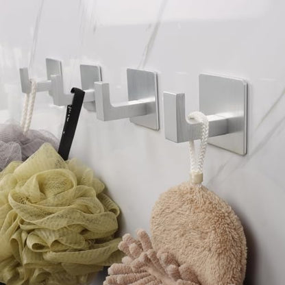 Bathroom Towel Hooks, 2 Pack Self Adhesive Square Coat Hooks, Sturdy No Drilling Robe Hook, Heavy Duty Aluminum Clothes Hanger, Wall Hooks for Bathroom Bedroom Kitchen (Sliver, 2 Inch) - color: Sliver, size: 2 Pack