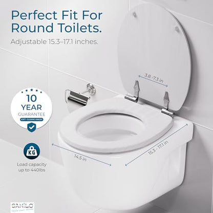 SANILO Wooden Toilet Seat with Soft Close [ROUND] - Decorative, Quiet & Slow Close Molded Wood Seat - With Strong Bumpers & Hinges - Adjustable Fit – White Wood - color: White Wood