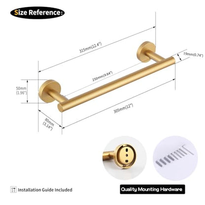 GERZWY 12-Inch Bathroom Towel Bar Modern Round Style Gold Stainless Steel Hand Towel Holder Wall Mount AG1101C30.5-BE - color: Gold, size: 12 Inch (Pack of 1)
