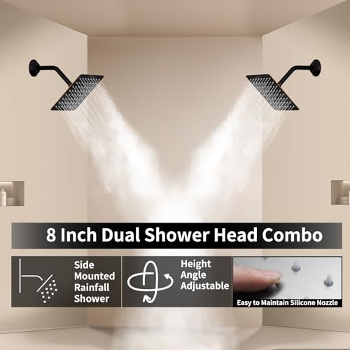 Oil Rubbed Bronze Shower System with 3 Rain Shower Head(12+8+8 inch), Handheld Spray, 4 Way Smart Temperature Display Shower Faucet set - color: Oil Rubbed Bronze, size: 12+8+8 inch