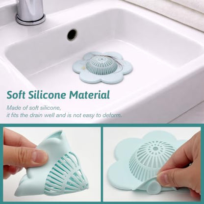 6 Pack Green Silicone Hair Catcher Shower Drain Covers with Suction Cups, Hair Stopper for Bathroom, Bathtub, and Kitchen Drains