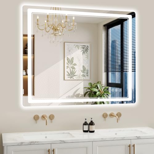 36"x40" LED Bathroom Mirror with Lights, Backlit + Front Lit, Anti-Fog, Lighted Bathroom Mirror for Wall, HD Shatterproof Tempered Glass, Dimmable, Memory Function (Horizontal/Vertical) - size: 40"L x 36"W