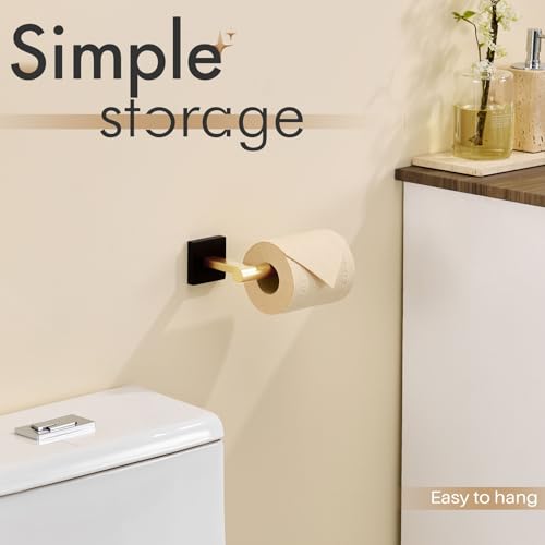 KOKOSIRI Toilet Paper Holder Black with Gold Toilet Roll Holder Hold Mega Rolls Kitchen Bathroom Tissue Paper Dispenser Stainless Steel, B2005GDK - color: Black Gold, size: Horizontal