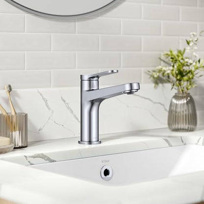 KRAUS Indy Single Handle One Hole Bathroom Sink Faucet in Chrome, KBF-1411CH - color: Chrome, style: Basin + Pop-Up Drain
