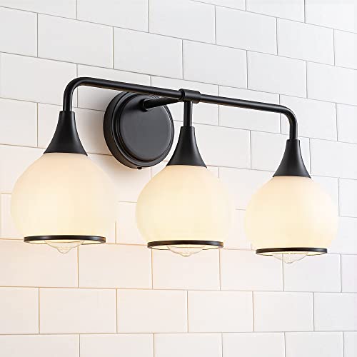 Black Bathroom Light Fixtures 3-Lights Vanity Lights with Milky White Frosted Glass Shade Bathroom Vanity Light 22.4 inch Wall Sconce Lighting Bath(Exclude E26 Bulb) - color: Black, size: 3 Light