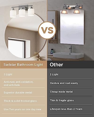 Bathroom Light Fixtures Over Mirror, 3-Light Vanity Lights Brushed Nickel, Modern Bathroom Vanity Light, Glass Shade & Anti-Rust Nickel Finished, Bathroom Light for Small Space - color: Brushed Nickel-3 Light