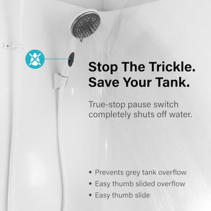 Dura Faucet DF-SA432K-WT RV Handheld Shower Wand Hose Kit (White) | Eco on/off switch pauses flow to save water in tight showers. Fits standard RV shower hoses. - color: White, size: Wand & Hose Kit