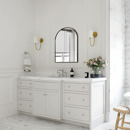 Black Arched Mirror 16x20in, Metal Framed Bathroom Vanity Wall | Tempered Glass, Shatter Proof, Living Room Bedroom Entryway, Modern Elegant Design - color: Black, size: 20"L x 16"W, style: Arched