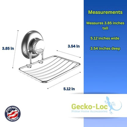 Gecko-Loc Soap Dish Suction mounting Bath soap bar Holder for Bathroom, Metal Bath Shower Bathtub Wall Tile or Kitchen Sink soap or Sponge Dishes - Silver - color: Silver