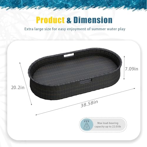 Devoko Pool Floating Tray 38”x20” Wicker Swimming Pool Drink Holders, Black | Large Oval Portable Serving Tray with Handles Wicker Swimming Pool Bar Accessories Floating Table for Adults, Spas, Parties - color: Black