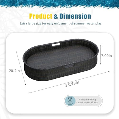 Devoko Pool Floating Tray 38”x20” Wicker Swimming Pool Drink Holders, Black | Large Oval Portable Serving Tray with Handles Wicker Swimming Pool Bar Accessories Floating Table for Adults, Spas, Parties - color: Black