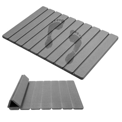 Quick Dry Bath Mat，Foldable Stone Bathroom Mat Quick Dry | Dark Gray, Large Size Quick-Drying Type Diatomaceous Bathtub Mat， Size 23.6"(L)×15.4"(W)
