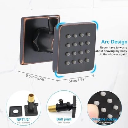 AYIVG Ceiling Mount 20x14 Inch Rainfall Shower System With 6 On Off Body Jets 3 Way Diverter Shower Faucet And Handheld Shower Heads Temperature Display Set (Oil Rubbed Bronze) - color: Oil Rubbed Bronze