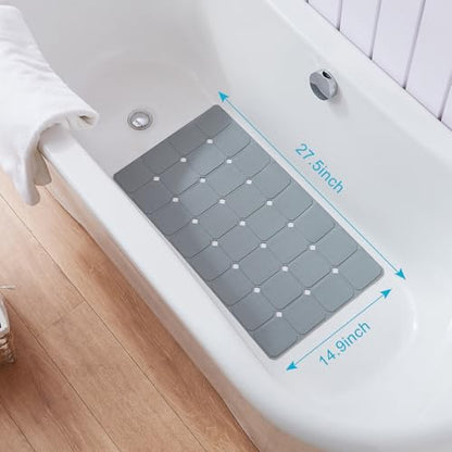 Non-Slip Silicone Bathtub Mat, Foldable Bath Tub Mat, 14.9 x 27.5, Grey | Bathroom shower mat with suction cups, Machine Washable, Durable & Eco-Friendly, Large Drain Holes, Ideal for Family Use - color: Grey