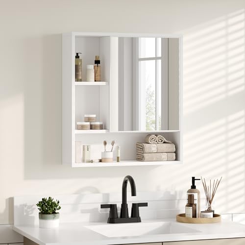 ChooChoo Bathroom Wall Mirror Cabinet, Medicine Cabinet with Storage Shelf | Over The Toilet Storage Cabinet, Adjustable Shelf, 6.3 x 21.6 x 24 Inches, White - color: White