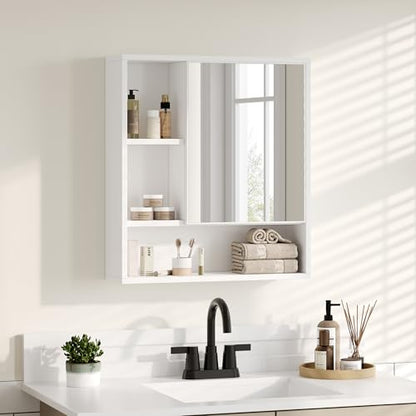 ChooChoo Bathroom Wall Mirror Cabinet, Medicine Cabinet with Storage Shelf | Over The Toilet Storage Cabinet, Adjustable Shelf, 6.3 x 21.6 x 24 Inches, White - color: White