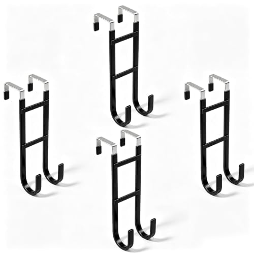 BAKON Over-the-Door Hooks, 4 Pack Heavy Duty Door Hanger with Anti-Scratch Rubber for Hanging Coat Towel Bag, Fits 1-3/8" Interior Doors, Suitable for Bathroom LivingRoom Bedroom and Kitchen, Black - color: Black, size: 4Pcs Long 7.8''-Fit 1-3/8 Interior