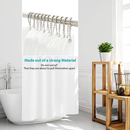 Nickel Shower Curtain Hooks, 6 Inch Ball Chain Design, 12 Pack Rust-Resistant Metal Curtain Rings for Bathroom Rods, Heavy Duty 4.5mm Shower Curtain Hangers - color: Nickel, size: 6 Inch