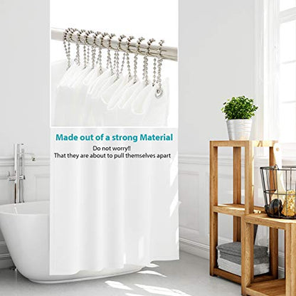 Nickel Shower Curtain Hooks, 6 Inch Ball Chain Design, 12 Pack Rust-Resistant Metal Curtain Rings for Bathroom Rods, Heavy Duty 4.5mm Shower Curtain Hangers - color: Nickel, size: 6 Inch