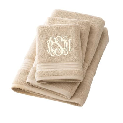 Monogrammed Towel Set, Bath Towel & Two Hand Towels - color: Beige