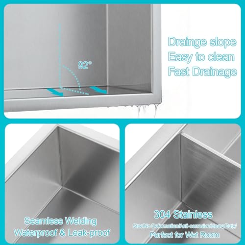 14x20 Inch Brushed Nickel Shower Niche, No Tile Needed Stainless Steel Recessed Bathroom Wall Niche with Double Shelves for Shower Storage - size: 14x20" - Brushed Nickel