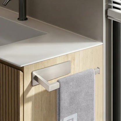 NearMoon Hand Towel Holder/Towel Ring Strong Hold Self Adhesive Bathroom Towel Bar, 9 Inch Thicken Stainless Steel Towel Rack- Sticky Towel Hanger, Contemporary Style No Drilling (Brushed Nickel)