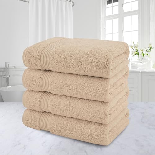 American Veteran Towel, 100% Cotton Turkish Bath Towels for Bathroom 4 Pack, 27x54 Extra Large Premium Soft Drying Bathroom Towels, Beige - color: Beige, size: 27x54