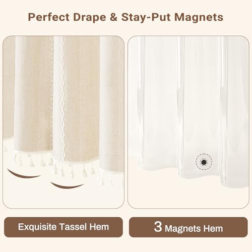 BTTN 3 in 1 Shower Curtain with Liner, 96 Extra Long Boho Linen Striped Cloth Shower Curtain Set with Hook, Tall Farmhouse Bohemian Waterproof Fabric Shower Curtain for Bathroom, Cream/Beige, 72x96 - color: Cream With Liner, size: 72"W x 96"L (Pack of 1)