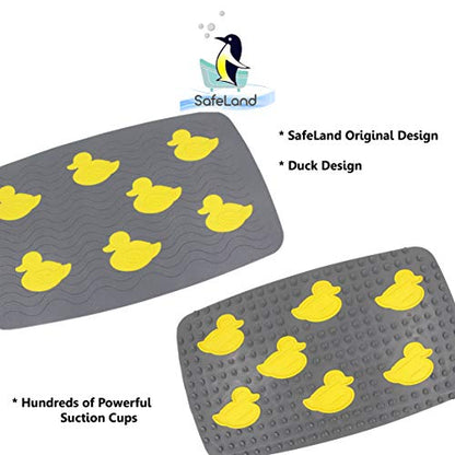 SafeLand Patented Non-Slip Bath, Tub, Baby Mat, TPR Material, Eco-Friendly, Non-PVC, Color Combo, Machine Washable, No-Odor, with Powerful Gripping Suction Cups, Duck-254 (16"x27") - color: Duck Gy