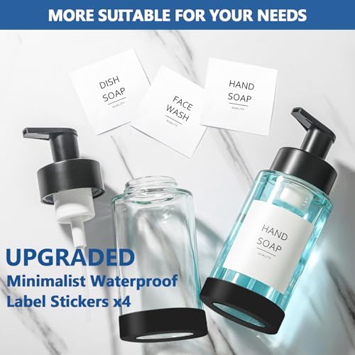 RYTOXILO Foaming Soap Dispenser, 10 oz/300ml Foaming Hand Soap Dispenser, 2 Pack Glass Dispenser with 2 Non-Slip Silicone Bottom Sleeve, Refillable Foam Dispenser for Bathroom & Kitchen - color: Clear Bottle, size: 10 Fl oz with Silicone Boot