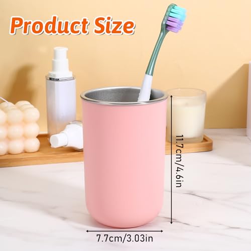 Stainless Steel Mouth Wash Cup, 12 oz Reusable Toothbrush Cup Pink Stainless Steel Bathroom Tumbler Mouthwash Cups Easy to Clean Drinking Tumblers for Home School Office