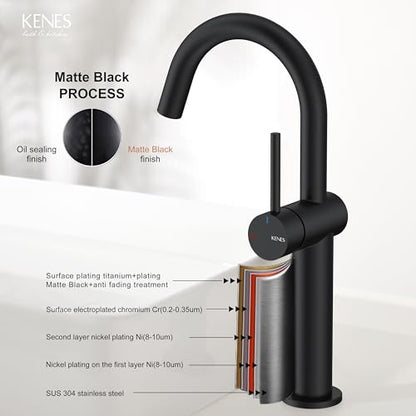 Matte Black Vessel Sink Faucet Single Handle, Tall Bathroom Faucet | Vessel Bowl Faucet with Pop Up Drain & Supply Lines, Lead-Free cUPC & NSF Certified, 1 Hole Faucet for Vanity RV Restroom - color: Matte Black, size: Tall