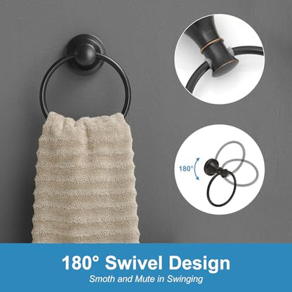 RUMOSE Pivoting Toilet Paper Holder and Hand Towel Ring, Oil Rubbed Bronze | Wall Mount, Bathroom Hardware Accessories 2 PCS Set, Toilet Tissue Roll Holder & Towel Hanger, Rustproof, Stainless Steel - color: Oil Rubbed Bronze
