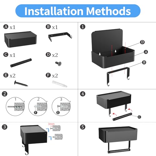 JUYSON Toilet Paper Holder with Shelf, Flushable Wipes Dispenser Fits for Bathroom Wipe Storage, Keep Your Wipes Hidden Out of Sight - SUS304 Stainless Steel Wall Mount Organizer (Matte Black) - color: Black
