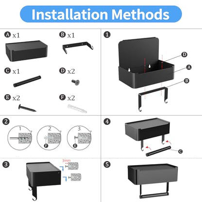 JUYSON Toilet Paper Holder with Shelf, Flushable Wipes Dispenser Fits for Bathroom Wipe Storage, Keep Your Wipes Hidden Out of Sight - SUS304 Stainless Steel Wall Mount Organizer (Matte Black) - color: Black