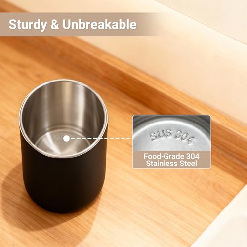 Unbreakable Stainless Steel Toothbrush Holder Tumbler Cup for Bathroom 13oz | Reusable Kids Bathroom Tumbler Cup & Tooth Brush Holder, Mens Countertop Toothpaste Organizer Storage Set, Black 2 Pack - color: Black