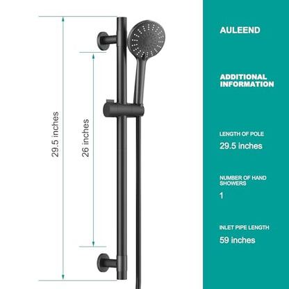 Shower Slide Bar Handheld Shower Head with Hose, 5-Function Hand Shower with Wall Mount，shower slide bar,adjustable height shower head (A-round, Matte Black) - color: Matte Black