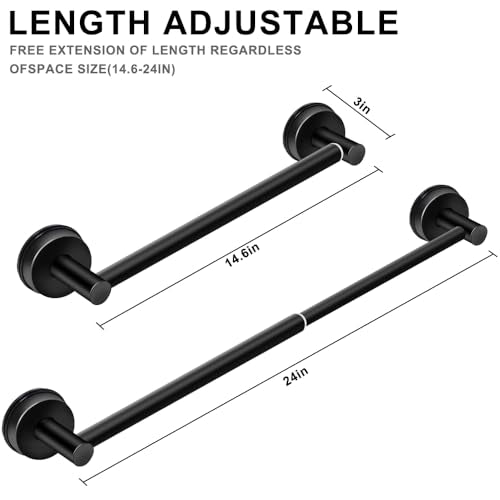 MGahyi Black No Drill Adjustable Stainless Suction Cup Towel Bar | 14.6 ~ 24Inch Extendable Bath Shower Towel Holdere,Heavy Duty Towel Rack Suitable for Tile, Glass & Smooth Flat Surfaces - color: Black