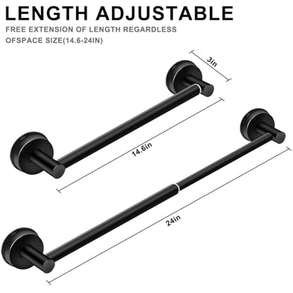 MGahyi Black No Drill Adjustable Stainless Suction Cup Towel Bar | 14.6 ~ 24Inch Extendable Bath Shower Towel Holdere,Heavy Duty Towel Rack Suitable for Tile, Glass & Smooth Flat Surfaces - color: Black