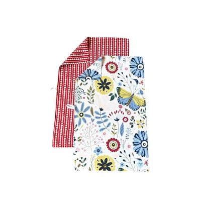 Kitchen Towels, Dish Towels for Kitchen, 2 Pc Kitchen Towel Set | Microfiber Waffle Towels, 16 x 26 inches, with Hanging Loops, Reusable Tea Towels, Cute Kitchen Towels - 2 Pack - color: Red Multi
