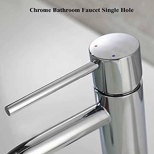 Chrome Bathroom Faucet Single Hole, Single Handle Water Faucet for Bathroom with Pop Up Drain Assembly and Water Faucet Supply Lines - color: Chrome, size: Faucet
