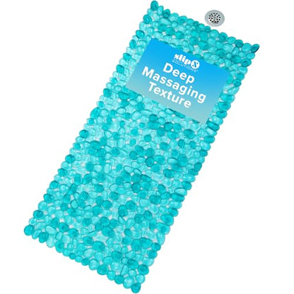 SlipX Solutions 38"x17" Pebble Non Slip Mat for Bath & Shower, Aqua | Foot Massaging Accupressure Bathtub Mat, River Rock Look, 188 Suction Cups, Machine Washable - color: Aqua