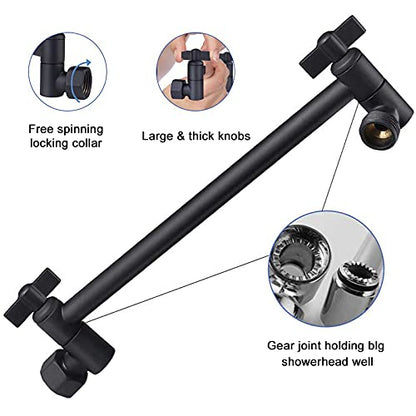High Pressure Large Stainless Steel Square Rain ShowerHead With Shower Arm Waterfall Full Body Coverage Easy to Clean and Install (12 Inch With Arm, Matte Black) - color: Matte Black, size: 12 Inch With Arm