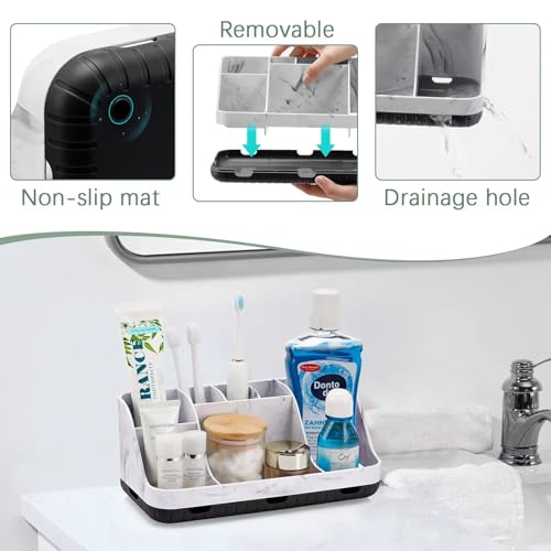 GFWARE Marble Bathroom Countertop Organizer - Detachable 7 Slots Kids Electric Toothbrush and Toothpaste Holde Drainage for Bathroom Accessories Organization Counter Vanity Storage, Black | Detachable 7 Slots Kid Electric Toothbrush and Toothpaste Holder,