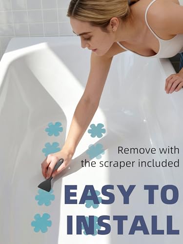 Secopad Bathtub Stickers Non-Slip, 24PCS Safety Shower Treads Adhesive Appliques with Premium Scrape (Blue) | 3.15" * 3.15", Strong Adhesive, Excellent Traction & Slip Resistance, Easy to use, For Bathtub, Shower Floor, Stairs - color: Blue