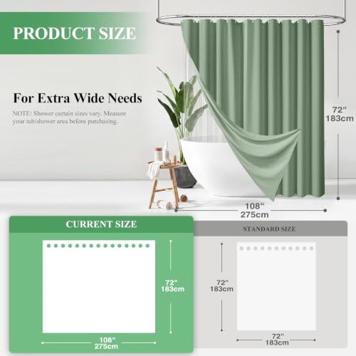 Extra Wide Waffle Shower Curtain & Liner Set 108x72 Sage Green | 108 Inch Wide, Waterproof Clear PEVA Liner, 256GSM Heavy Duty Fabric, Hotel Luxury Shower Curtains for Bathroom, 18 Hooks - color: A Sage Green, size: 108"W x 72"L (Pack of 1)