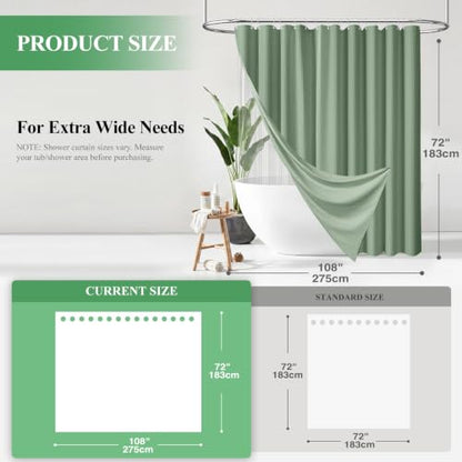 Extra Wide Waffle Shower Curtain & Liner Set 108x72 Sage Green | 108 Inch Wide, Waterproof Clear PEVA Liner, 256GSM Heavy Duty Fabric, Hotel Luxury Shower Curtains for Bathroom, 18 Hooks - color: A Sage Green, size: 108"W x 72"L (Pack of 1)