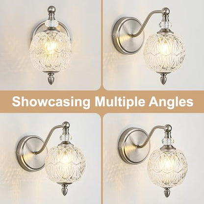 1 Piece Brushed Nickel Wall Sconce, 1-Light Mid Century Modern Brushed Nickel Finish Wall Sconce with Globe Glass Shade, Modern Light for Bathroom, Bedroom, Living Room,Powder Room - color: Brushed Nickel, size: 1 Light